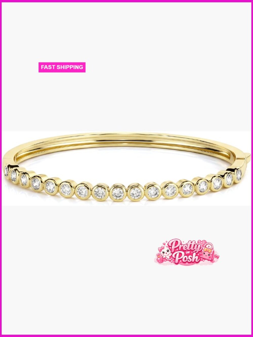 14k Gold Finish Hinged Bangle Bracelet Chunky Stacking Bracelet Woman Jewelry
